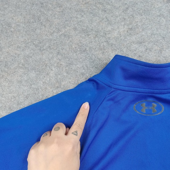 Under Armour Shirt Men Large Blue Quarter 1/4 Zip Loose Fit Long Sleeve Athletic - Picture 7 of 7